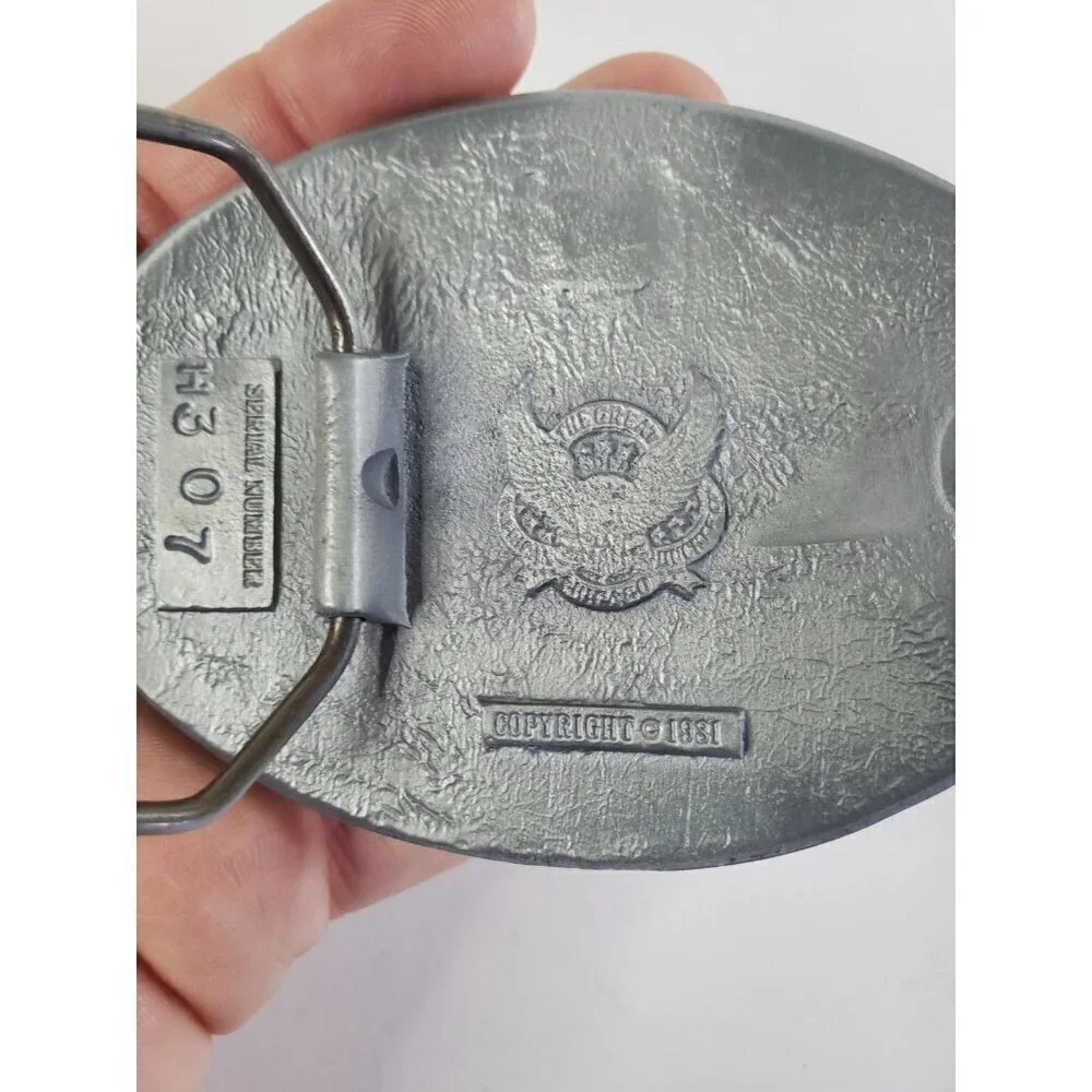 Belt Buckle Men's Cowboy‎ Riding Bull Bucking Pewter Roped-Edge Pewter Vintage